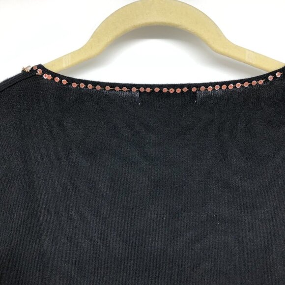 Jessica Black shell embellished V-neckline 3/4 Sleeve Blouse size ~M - Picture 6 of 12
